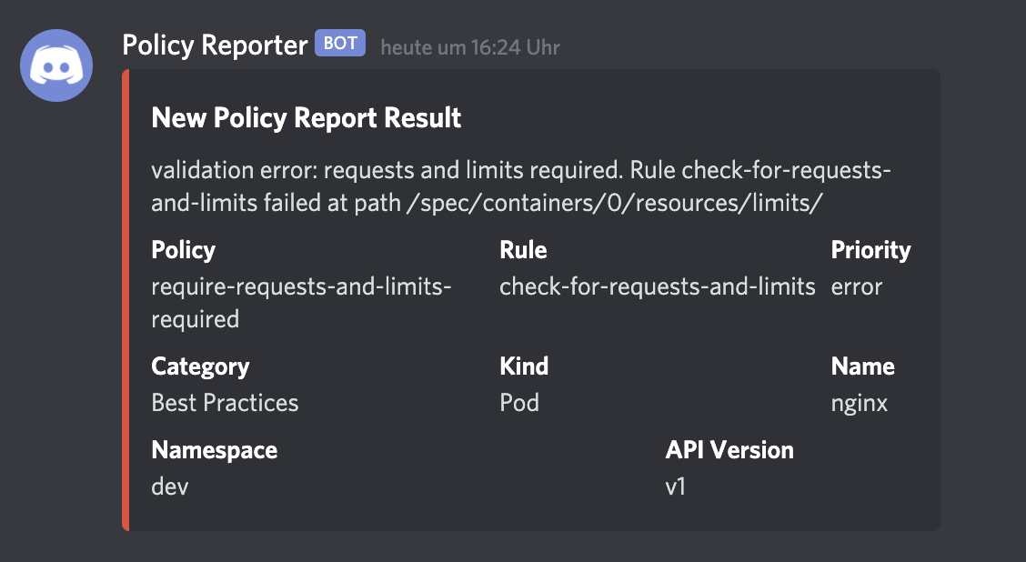 Discord Notification for a PolicyReportResult