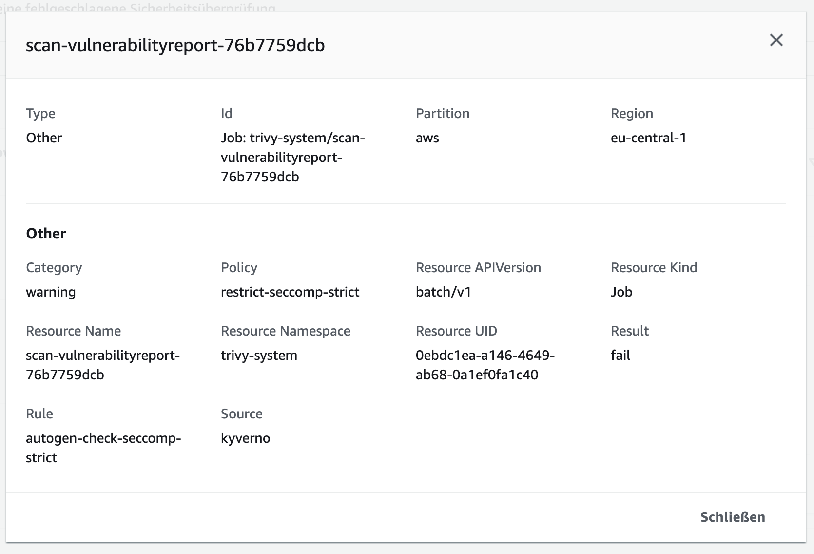 AWS SecurityHub Screenshot with PolicyReportResults